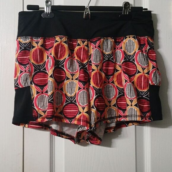 Zelos running athletic shorts orange pink black white print Sz M  EUC - Picture 1 of 5